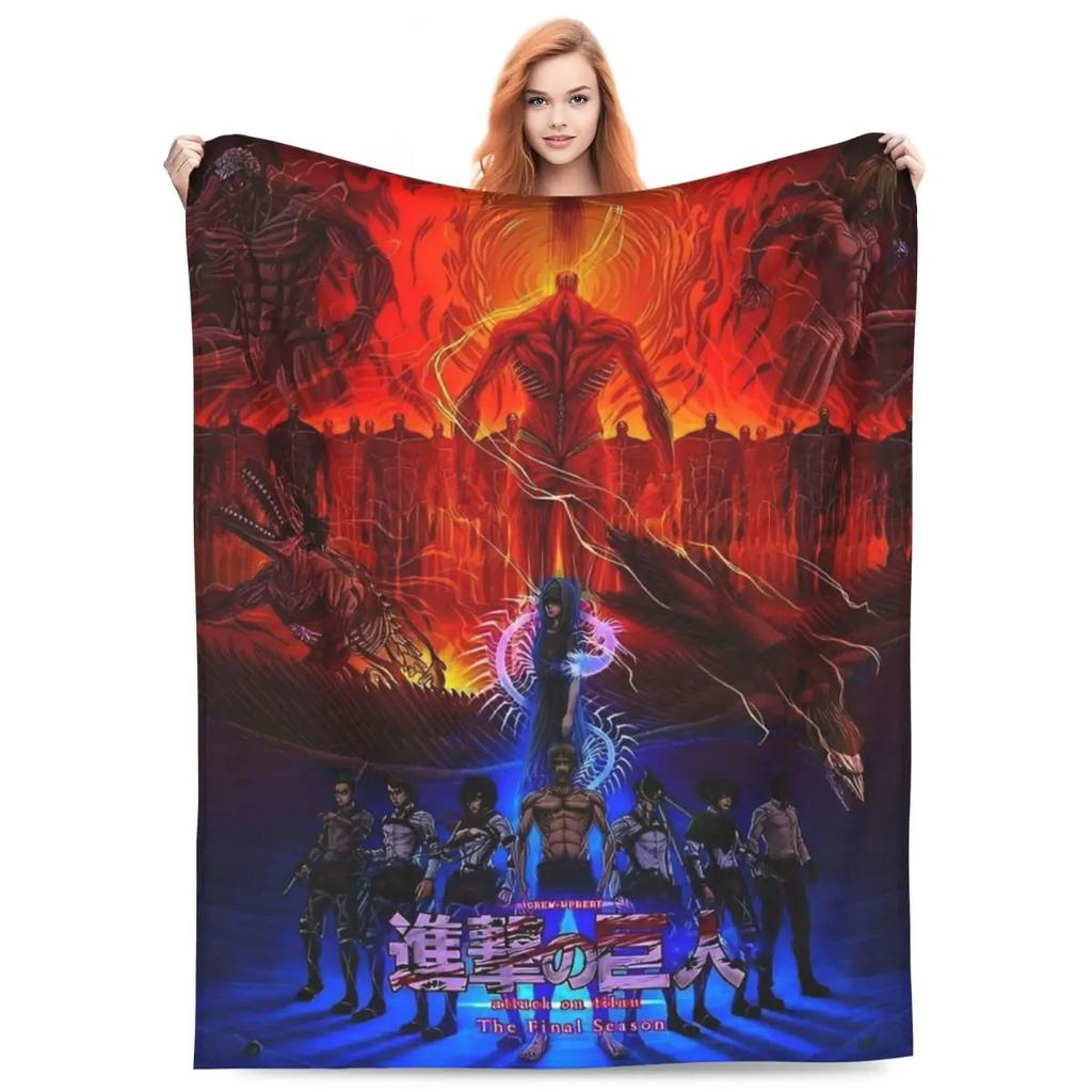 Attack On Titan Anime Manga Fleece Throw Blankets Action Blanket for Bedding Travel Lightweight Thin Bedroom Quilt