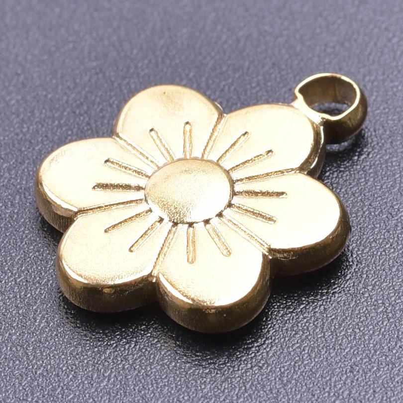 Real Gold Plated Stainless Steel Plant Charms For Jewelry Making Supplies Rose Plum Blossom Leaves 5pcs/Lot Pendant DIY Pendant