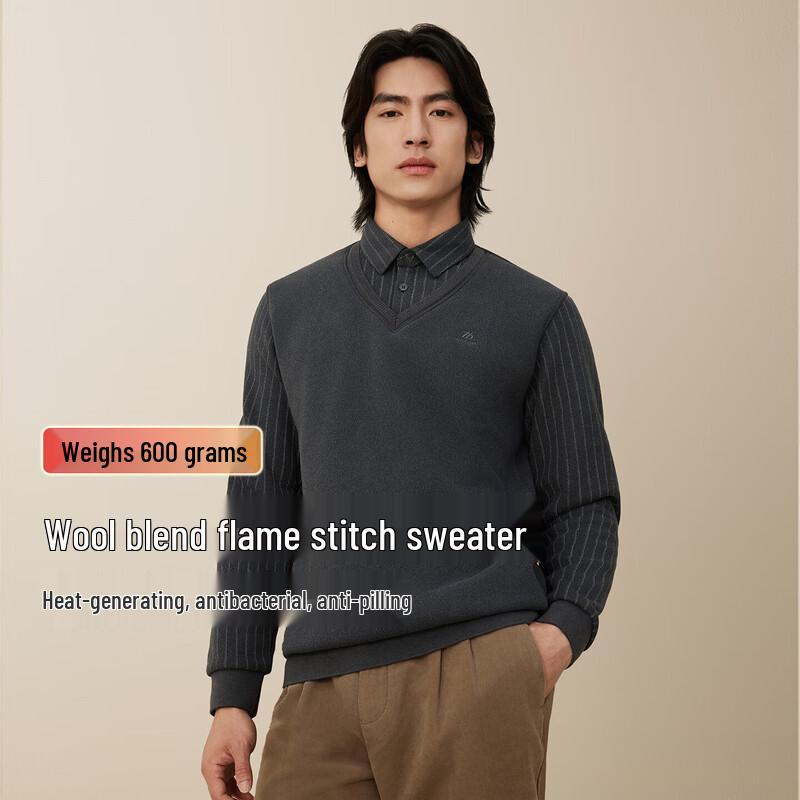 Hodo Herren Thermischer Faux-Hemdkragen Strickpullover