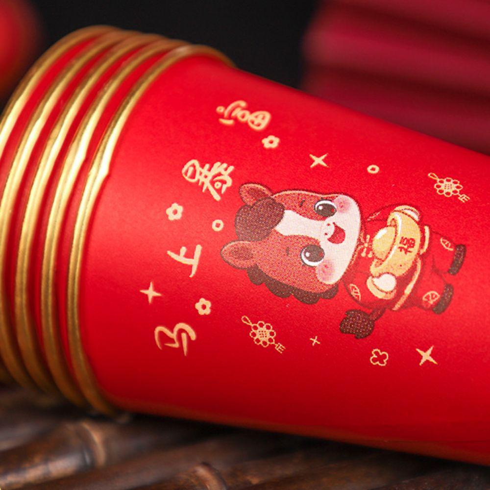 50pcs Horse Pattern 2026 Spring Festival Disposable Cup Gold Foil Drinking Tea Cup  Family Dinner