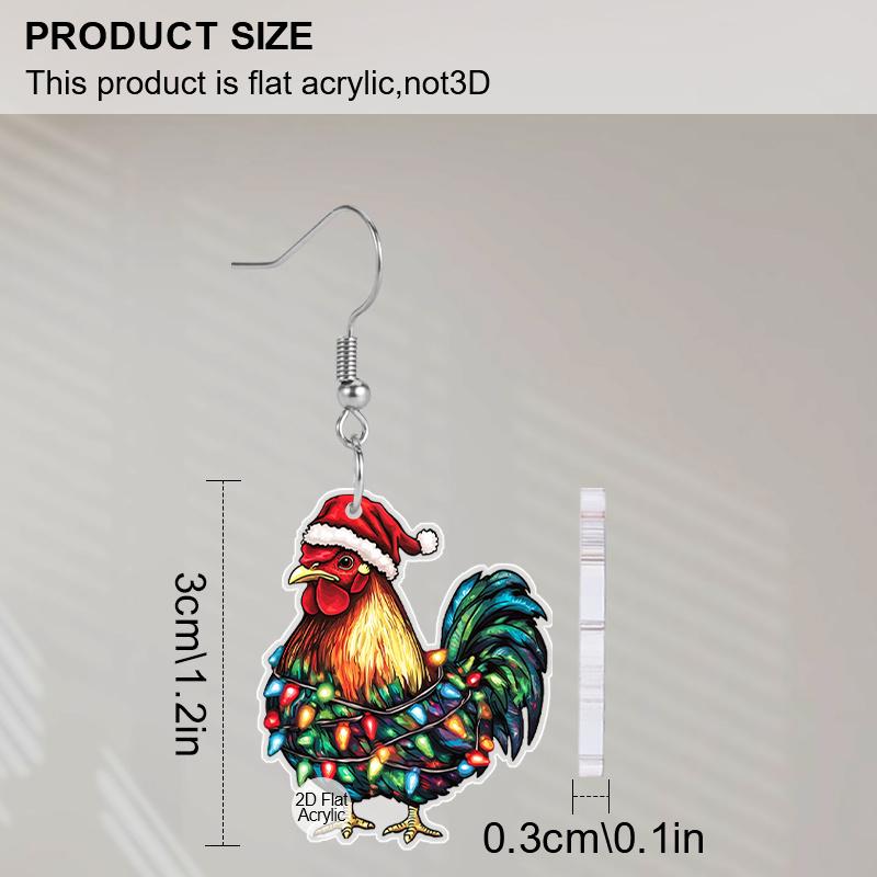 2D Flat Christmas Cartoon Christmas Hat Rooster Double-sided Pattern Earrings Jewelry Gift for Women Female