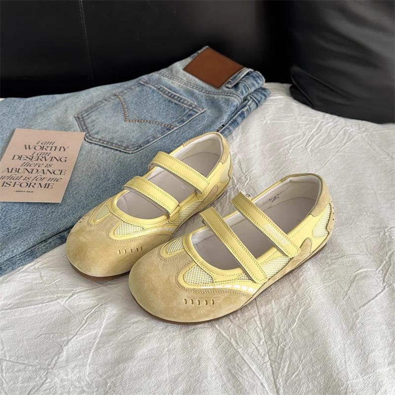 2025 Summer New Velcro Flat Comfortable Round Head Women's Shoes Shallow Mouth Ballet Shoes One Word Belt Single Shoes Women