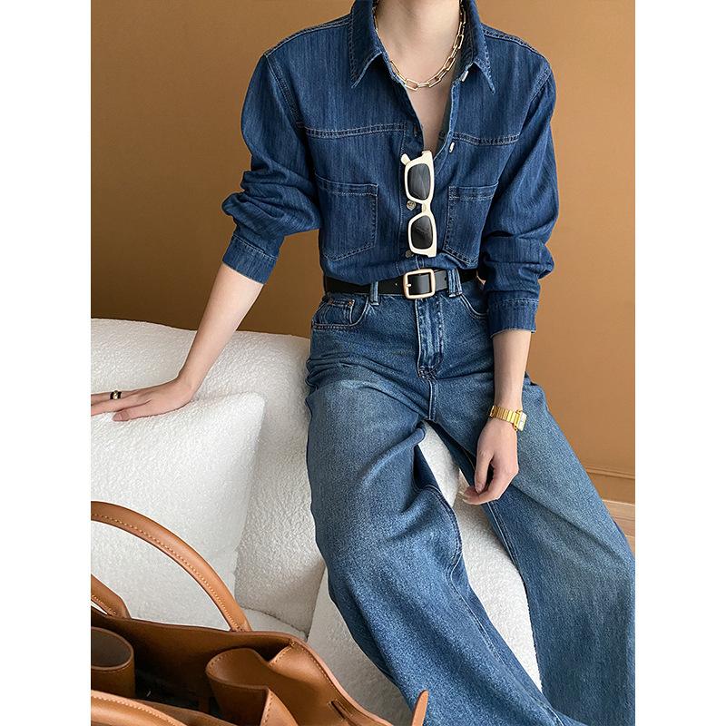 Funky and Casual Retro Washed Denim Shirt Early Spring