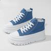 Damen Casual Schuhe mit Höhenerhöhung Einfarbige Vielseitige Canvas-Schuhe High-Top Schnürschuhe Flats Bequem Atmungsaktiv Weiblich