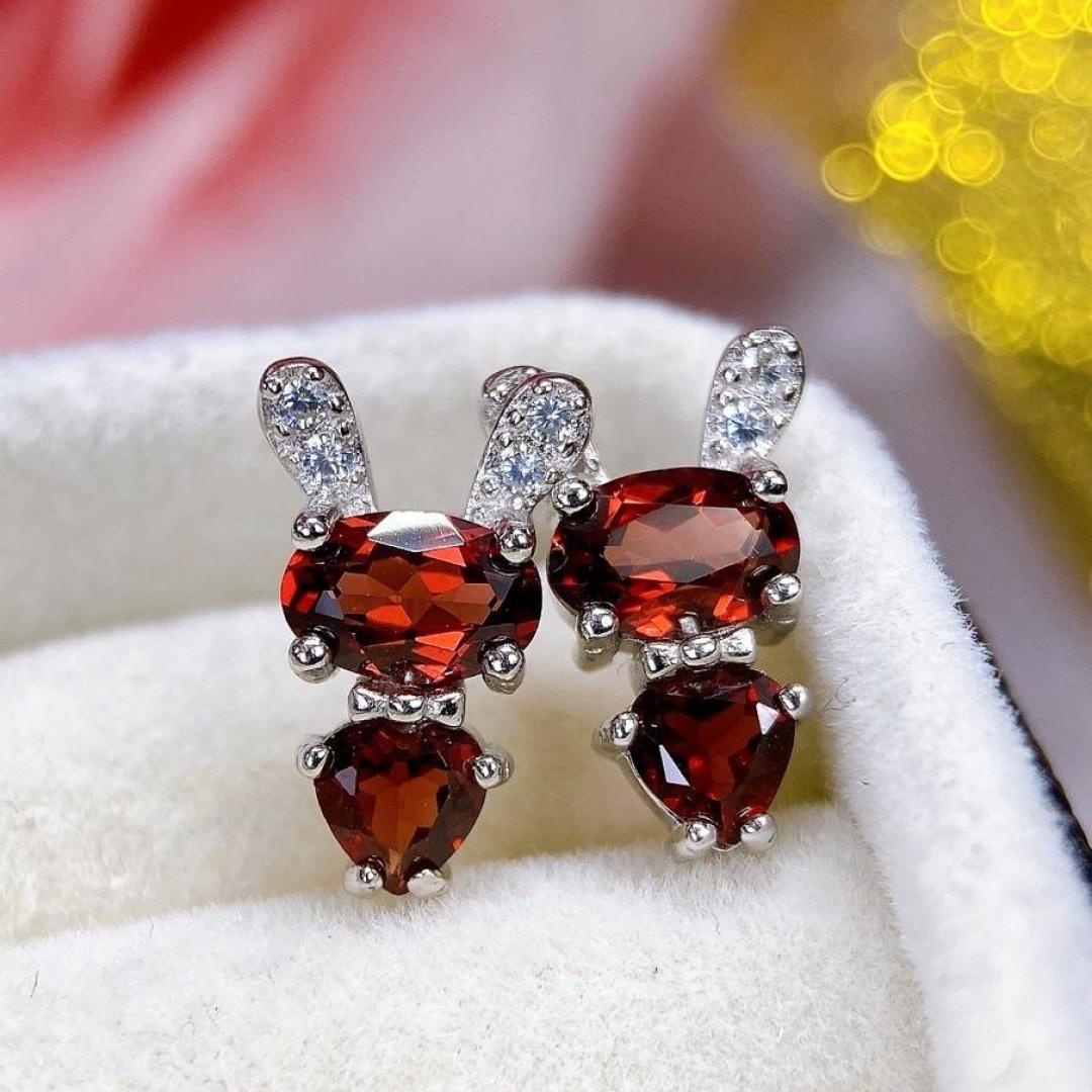 Women s Versatile Garnet Crystal Stud Earrings with S925 Silver Pendant S925 Silver