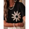 Slimming three-dimensional embroidered pleated soft lightweight breathable women's round-neck short-sleeve T-shirt