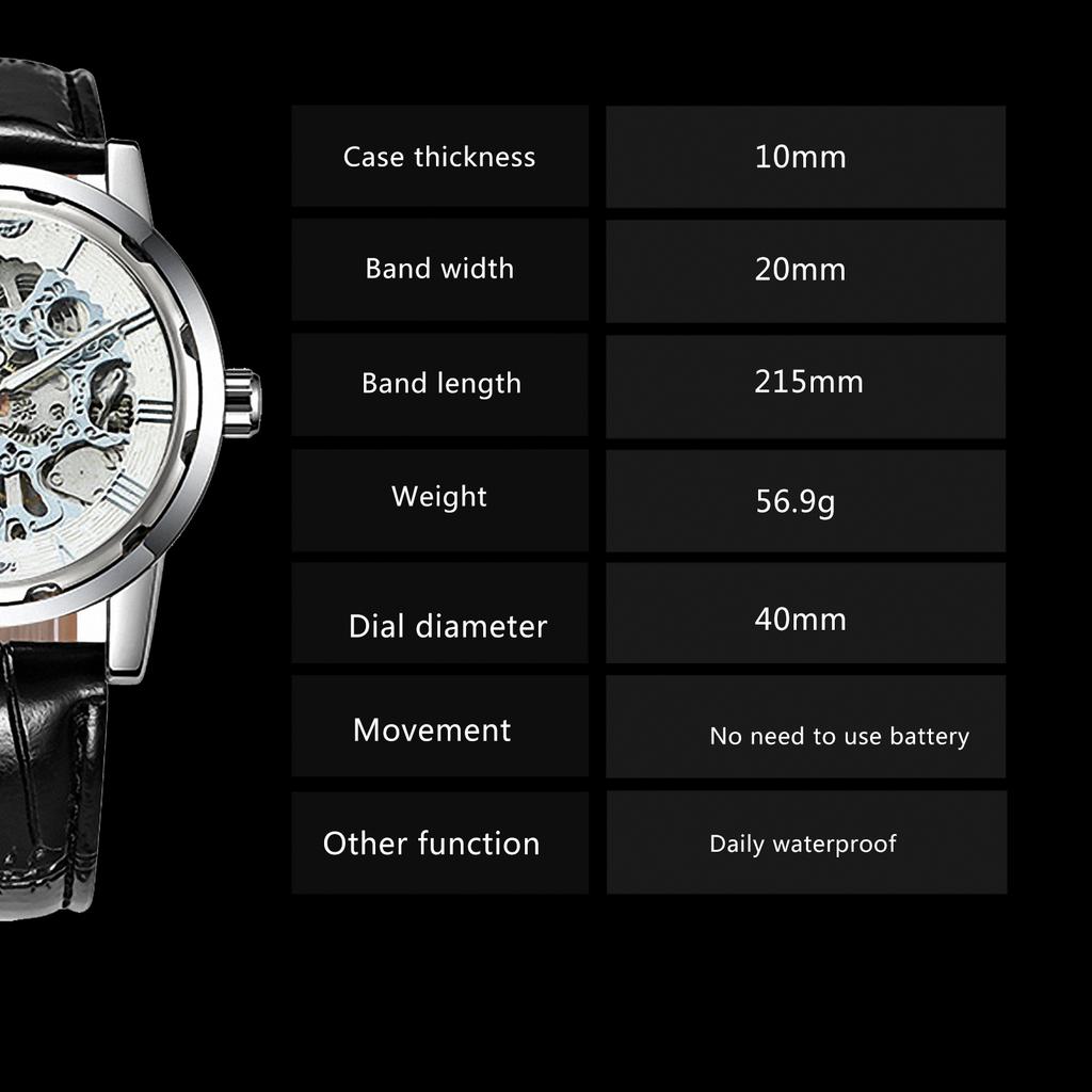 WINNER Business Mechanical Watch for Men Classic White Skeleton Hand Winding Watches Casual Leather Strap Retro Wristwatches
