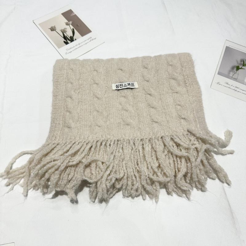 New Versatile Retro Twist Wool Blended Tassel Scarf for Men and Women Korean Style Wool Knitted Narrow Version Short Scarf