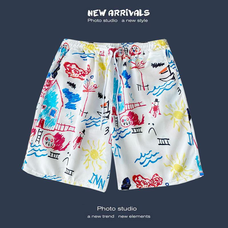 Men's Casual Loose Fit Five Point Shorts Trendy Floral Beach Vacation Couple Shorts Comfortable Versatile Summer Bottoms