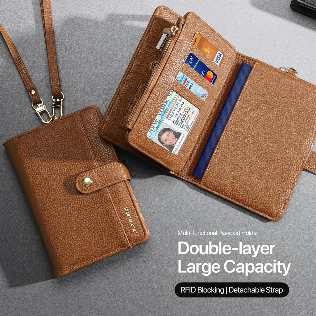 OWLGuardian Paszport Duży Składany Slim RFID AirTag Przechowywanie Paszportu Zapinana na Zamek Kieszeń na Monety Odpinana Regulowana Szyja Idealny na Zagraniczne Podróże Służbowe i