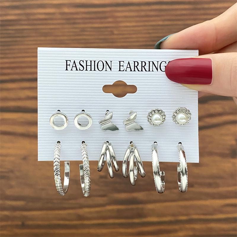 Trendy Earrings Set for Women Girls Simple Silver Color Pearl Metal Circle Hoop Earrings Dangle Earrings 2022 New Fashion Gift