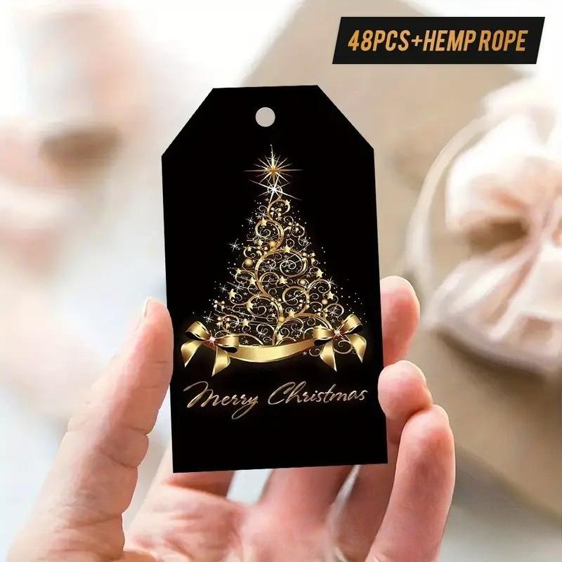 

48pcs Vintage Christmas Gift Tags with Hemp Rope -Elegant Holiday TagsClassic Christmas Decorating Supplies,Christmas Accessoris 9X5 CM