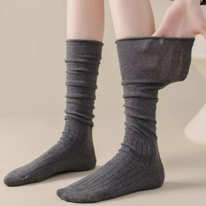 New White Calf Socks Women'S Autumn Japanese College Style Solid Color Versatile Black Student Uniform Boots Stacking Stockings