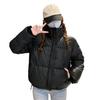 Winter Warm Women Cotton Coat Stand Collar Thickened Lightweight Long Sleeve Solid Color Outwear with Pockets