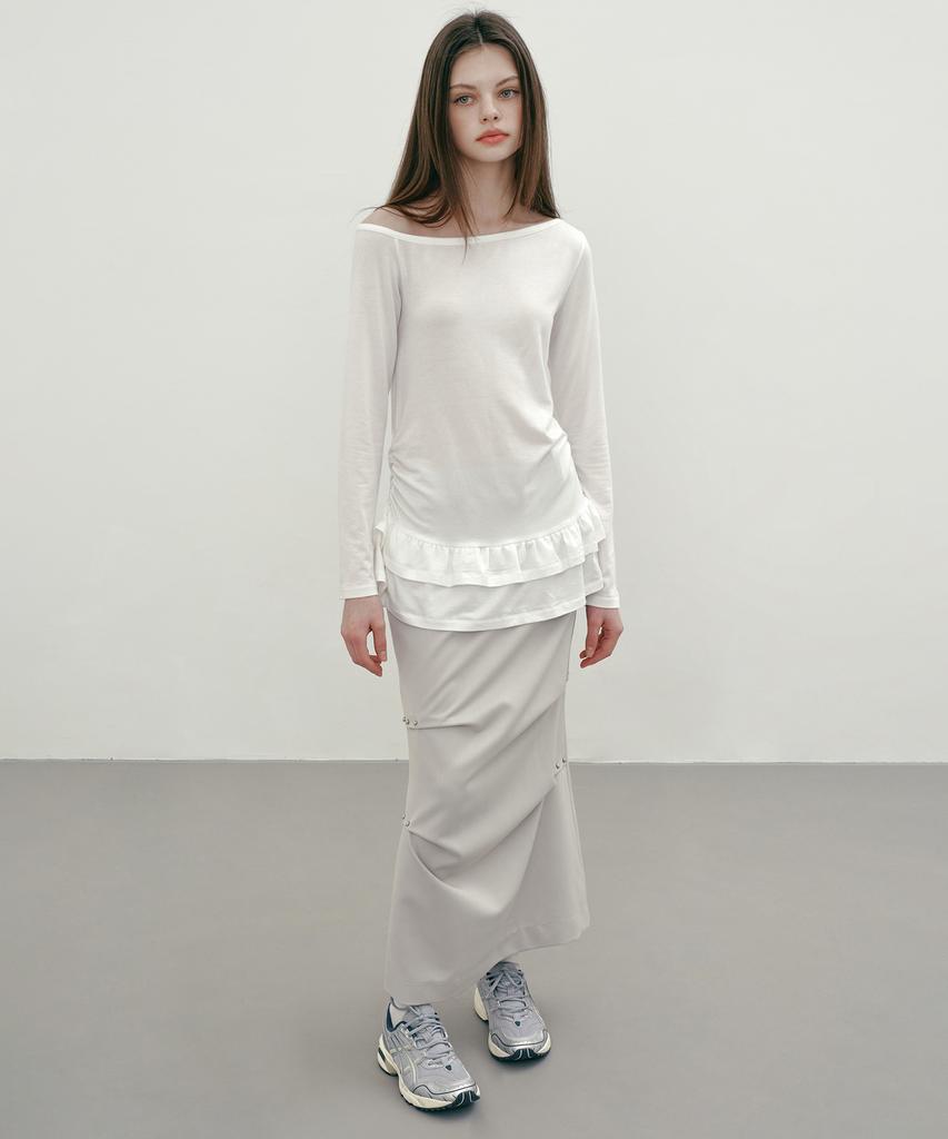 MARGARIN FINGERS Rivet Long Skirt (Light Gray)