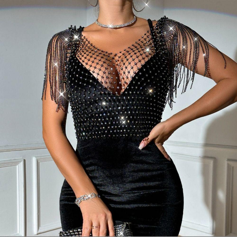 Rhinestone Fishnet Glitter Top Mesh Rhinestone Fishnet Cover Ups  Party