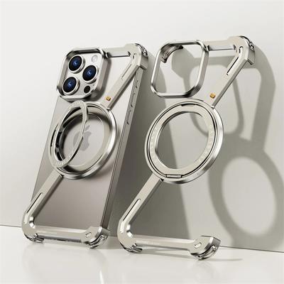Metal Z Shape 360° Rotating Stand Magnetic Phone Case For iPhone 16 15 14 13 Pro Max Aluminum Alloy Rimless Magsafe Cool Down Cover