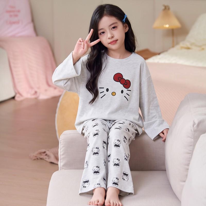 100% Cotton Girls Long Sleeve Pajama Set Cartoon Print Comfortable Home Wear Kids Ages 8
