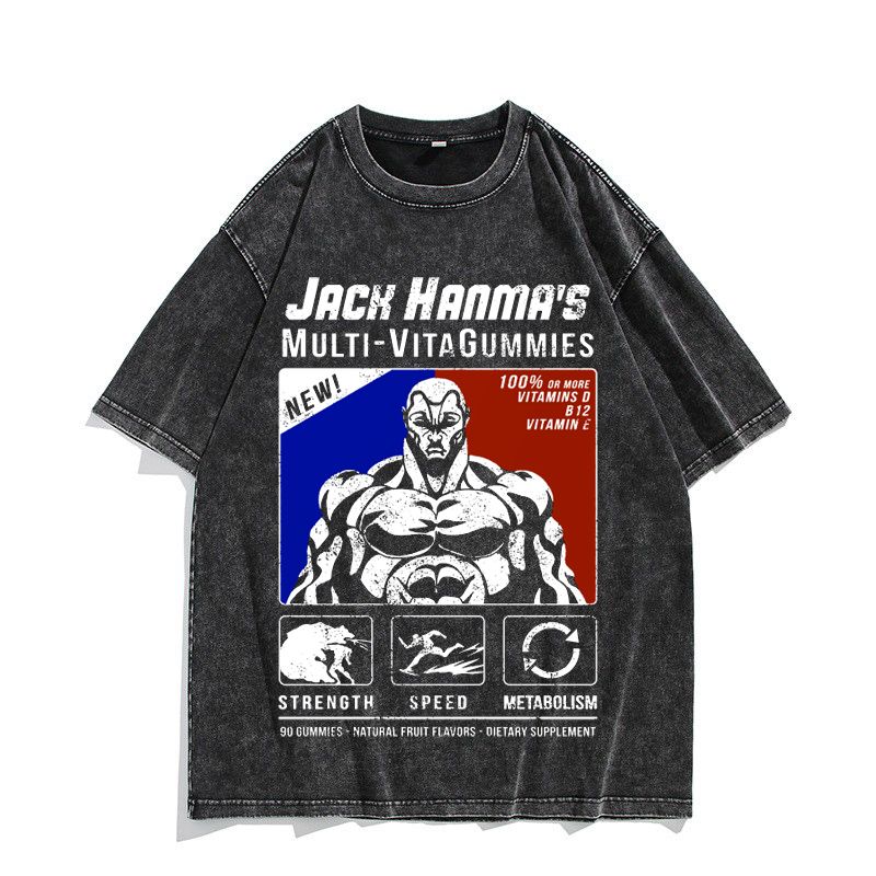 Vintage Washed T Shirt Anime Baki The Grappler Tshirt Hanma Yujiro Gym Short Sleeve Tshirts Oversized Cotton Casual Tee Shirt