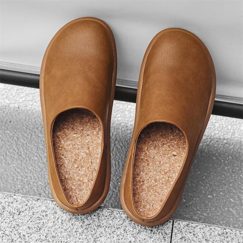 Fashion Suede Clogs Cork Footbed Clogs for Men Soft Leather Muller Shoes Slip-on Beach Slippers Stylish Male Half Drag Comfy Lazy Flats