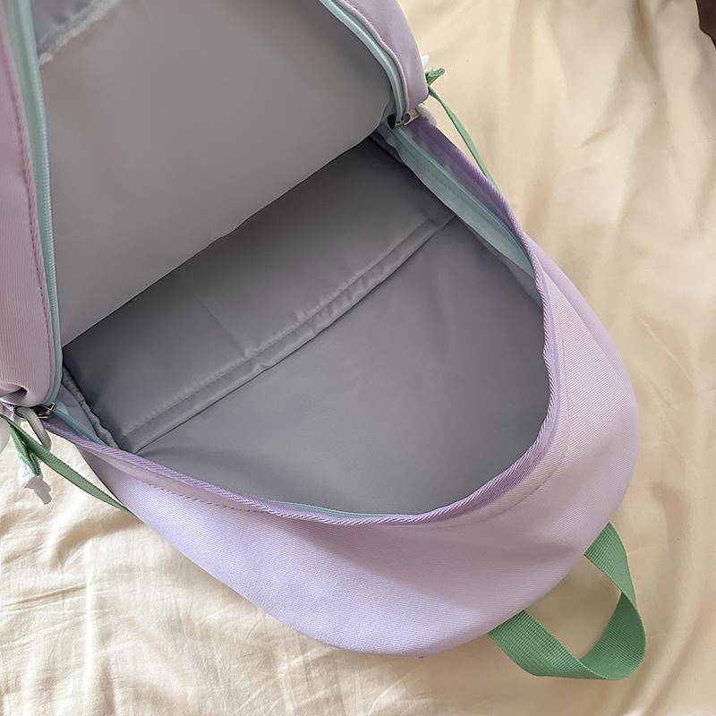 Contrast Color Backpack Women's College Style Lightweight Backpack Cartoon Student Schoolbag