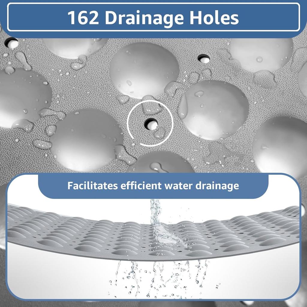 Yolife Non Slip Bathtub Mat, Shower Foot Scrubber Mat, 39 X 16 Inch Extra Long Bath Mat for Tub Non Slip with Suction Cups Drain Holes, Soft TPE Anti