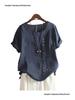 Women's Plus Size Casual Cotton Linen Button-Up Retro T-Shirt