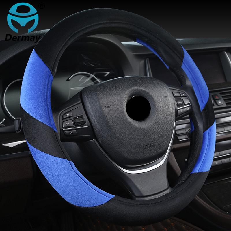 DERMAY Plush Steering Wheel Cover Winter Warm Short Fur 6 Colors Soft Touch Fit Standard Steering Wheel 14-15" High Quality