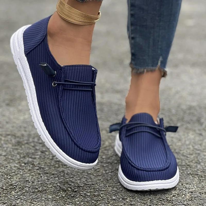 Fashion Women's Casual Sports Shoes Spring New Round Head Front Lacing Cloth Soft Sole Anti-slip Wear-resistant Single Shoes