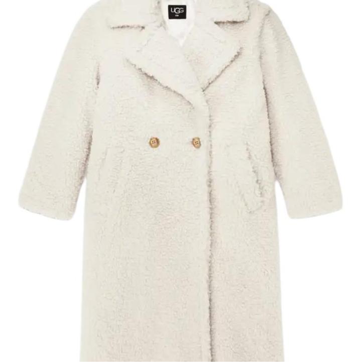 UGG Gertrude Long Teddy Coat Solid Color Lapel Double-Breasted Fitted Long Sleeve Mid-Length Coat Women coats White 1120631-WHITE