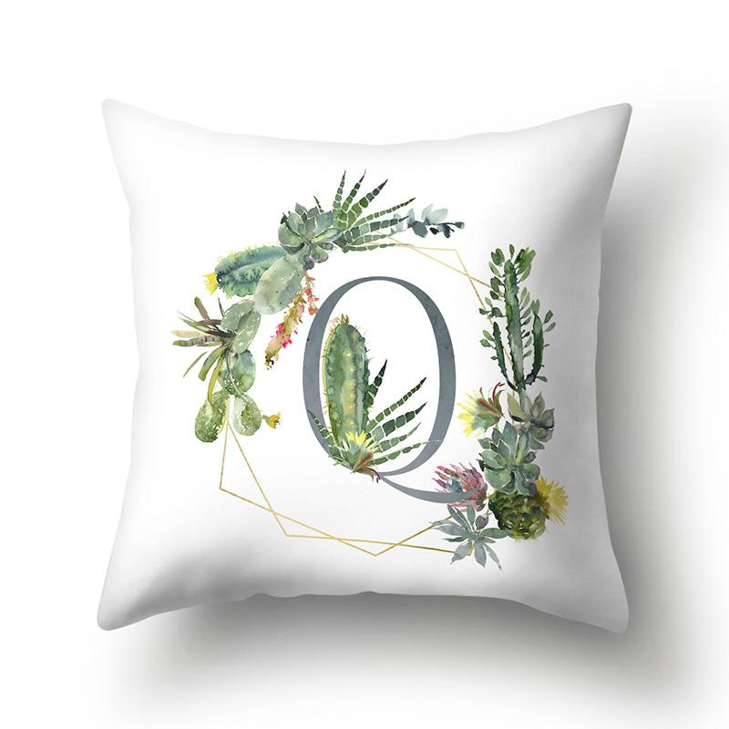Polyester Pillowcase Home Green Succulent Pillowcase 26 English Letters Cushion Cover Car Cushion Cover