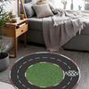 Tappeto Rotondo Pista da Corsa per Bambini Partenza Arrivo Strada per Auto Tappeto Antiscivolo Tema Corse Decorazione Pavimento Tappetino Speedway per Stanza dei Giochi dei Bambini
