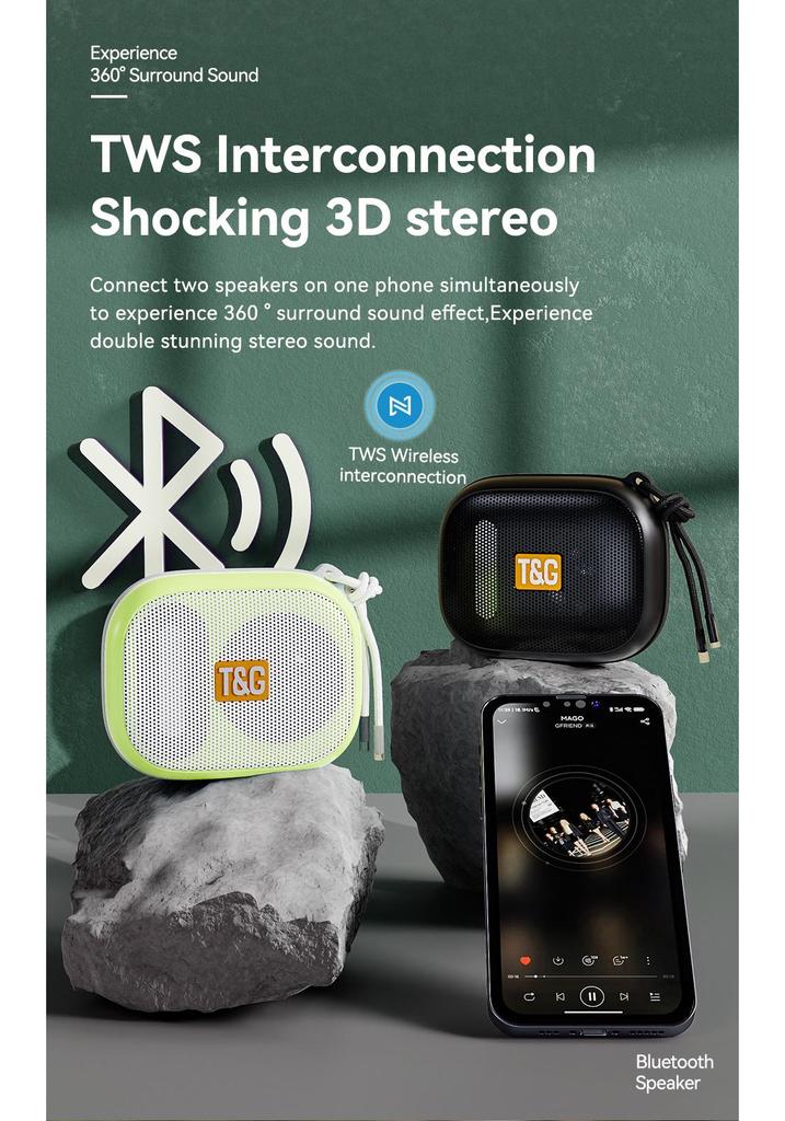 Portable Waterproof Bluetooth Speaker with Subwoofer, TWS Pairing & Lanyard
