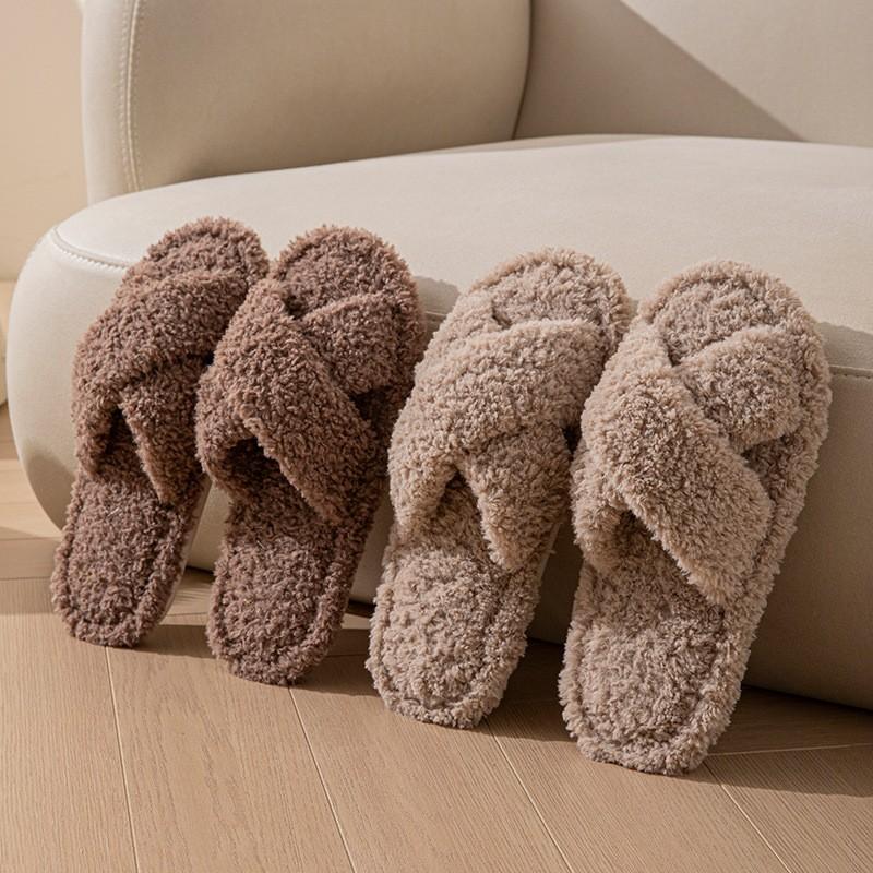 Fashion Crestar Open Toe Fluffy Slippers For Women Winter Indoor Comfortable Fur House Slides Lady Fashion Fuzzy Casual Flat Slippers