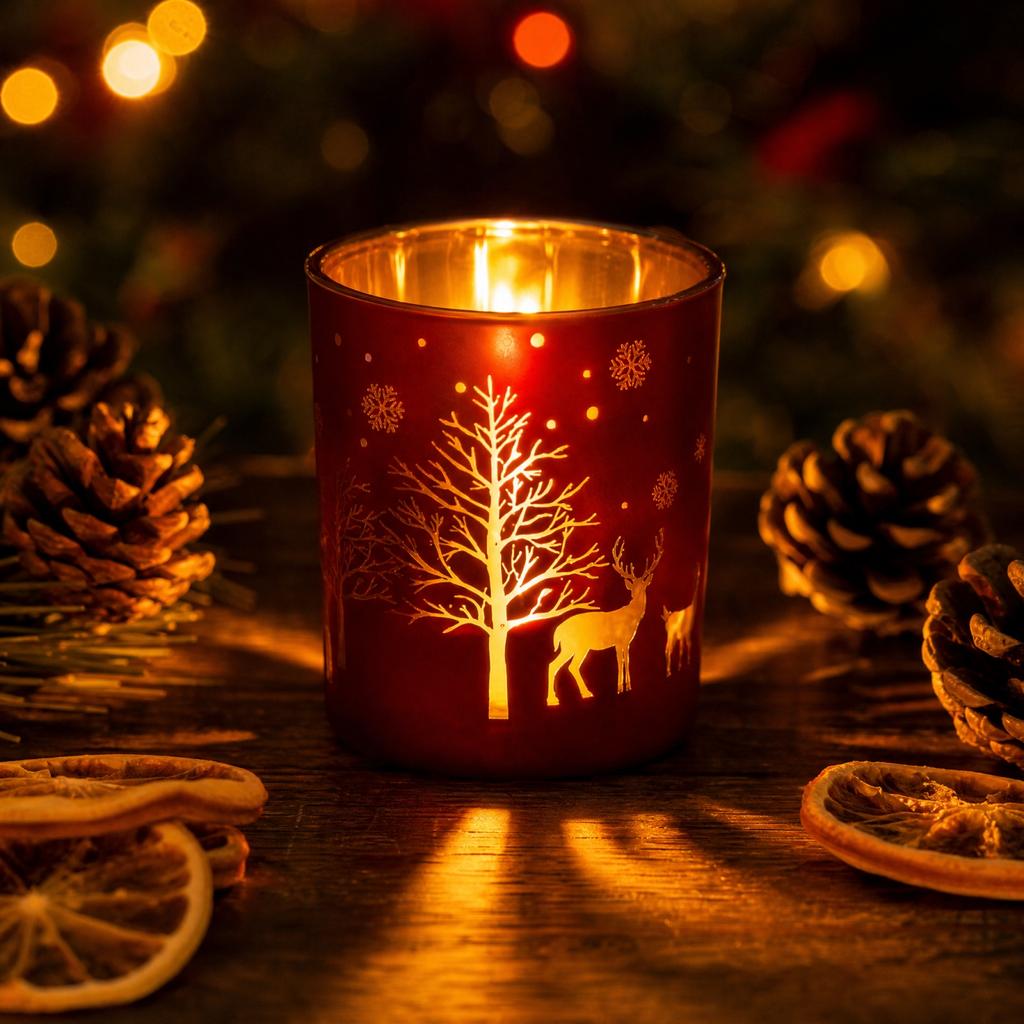 Christmas Candle Holder with Red and Green Plated for Holiday Home Decor