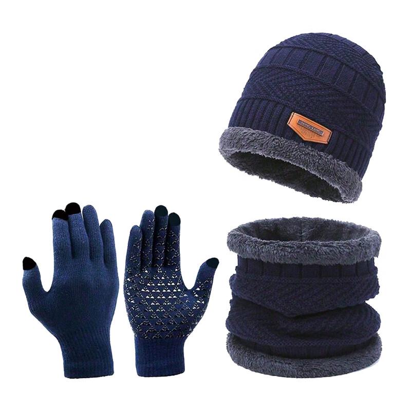 Fleece-Lined Winter Knit Hat & Touchscreen Gloves Set