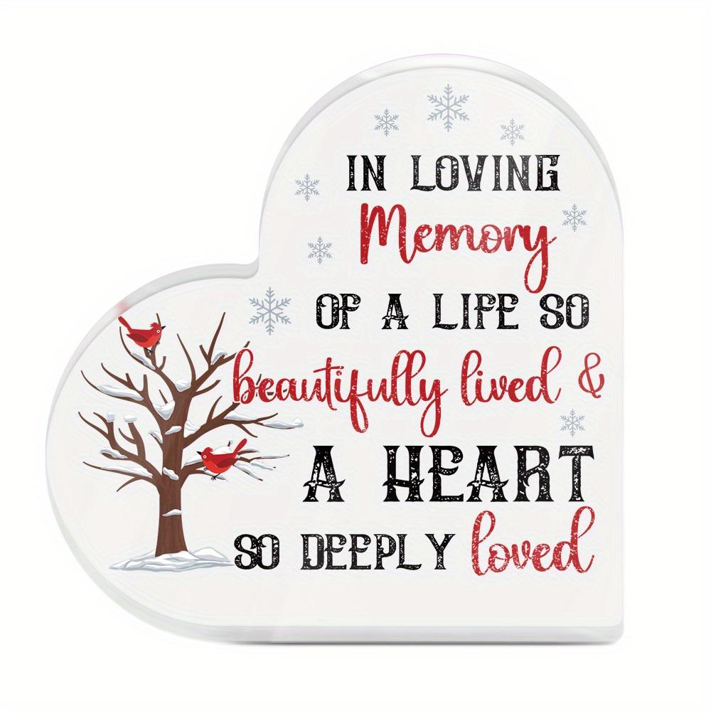 1pc Heart-Shaped Acrylic Memorial Sign with Red Cardinal & Tree Design -  In Loving Memory of a Life so Beautifully Lived & a Heart so Deeply Loved  10*10cm
