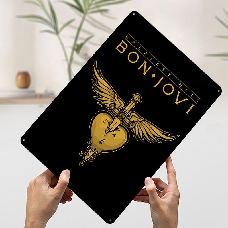 Bon Jovi Greatest Hits Tinplate Poster Customized Wall Art Vintage Retro Metal Signs for Decoration Bedroom Decorations Man Cave 7.9x11.8In(20x30cm)