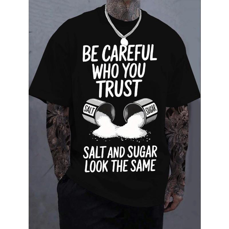 

European sizes Men S Black Graphic T-Shirt - Soft Breathable Loose Fit Streetwear Tee with Salt & Sugar Design, Round Neck Short Sleeve Casual Top 4XL чорний