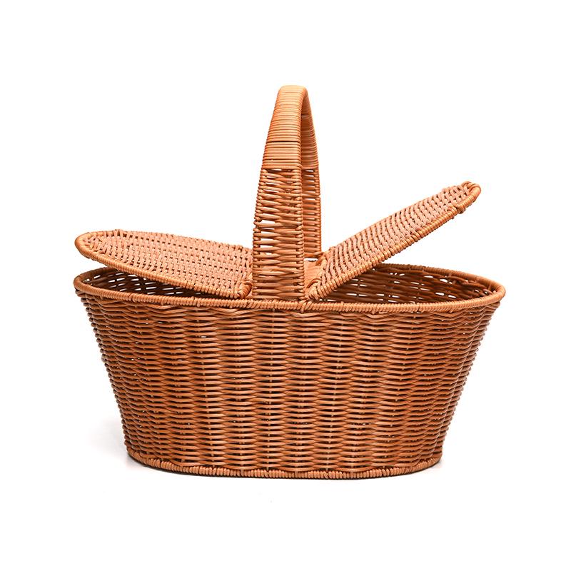 Large Retro Flip-Top Wicker Picnic Basket - Ideal for Outdoor Shopping and Storage of Fruits and Vegetables