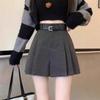 Women's 2024 High-Waist Khaki Woolen Pleated A-Line Shorts for Autumn/Winter
