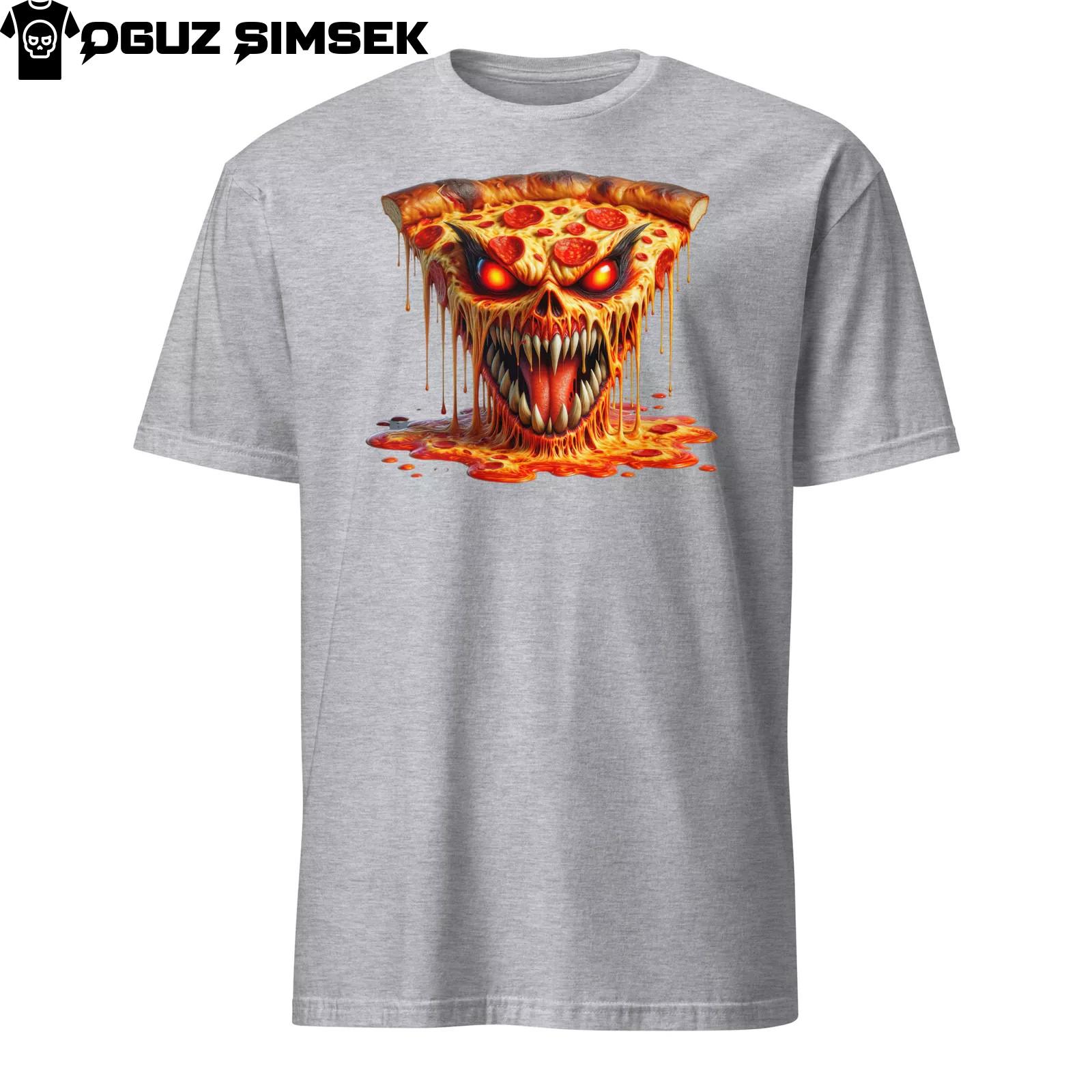 Fiery Pizza Fury Unleashed! Angry Slice Graphic Tee  Lovers! Halloween T-Shirt Mens Womens Tees Top S