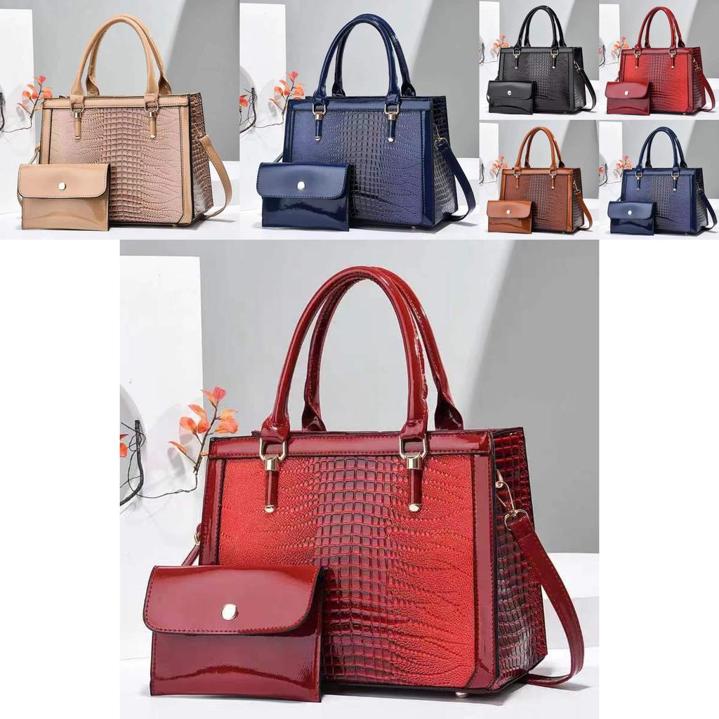 Stylish Two Piece Crocodile Pattern Mom Bag Chic Fashionable Shoulder Tote Bag In Black And Burgundy
