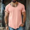 Mens Solid Color Frayed Hem Slim Fit Short Sleeve T Shirt