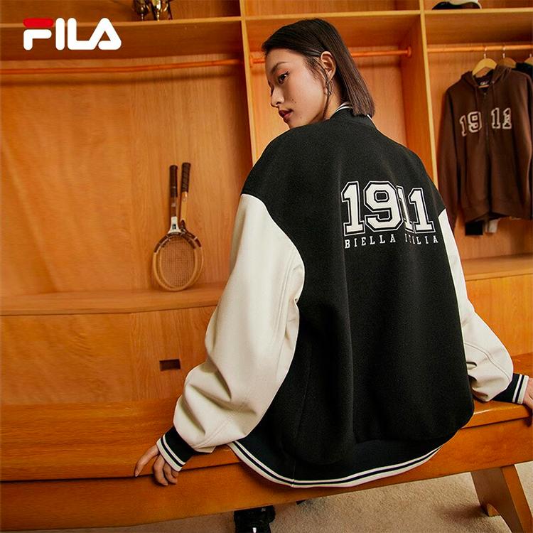 Fila Printed Letter Single Button Spliced Loose Long Sleeve Baseball Jacket Unisex Jackets White Milk-White F11U339701FIV