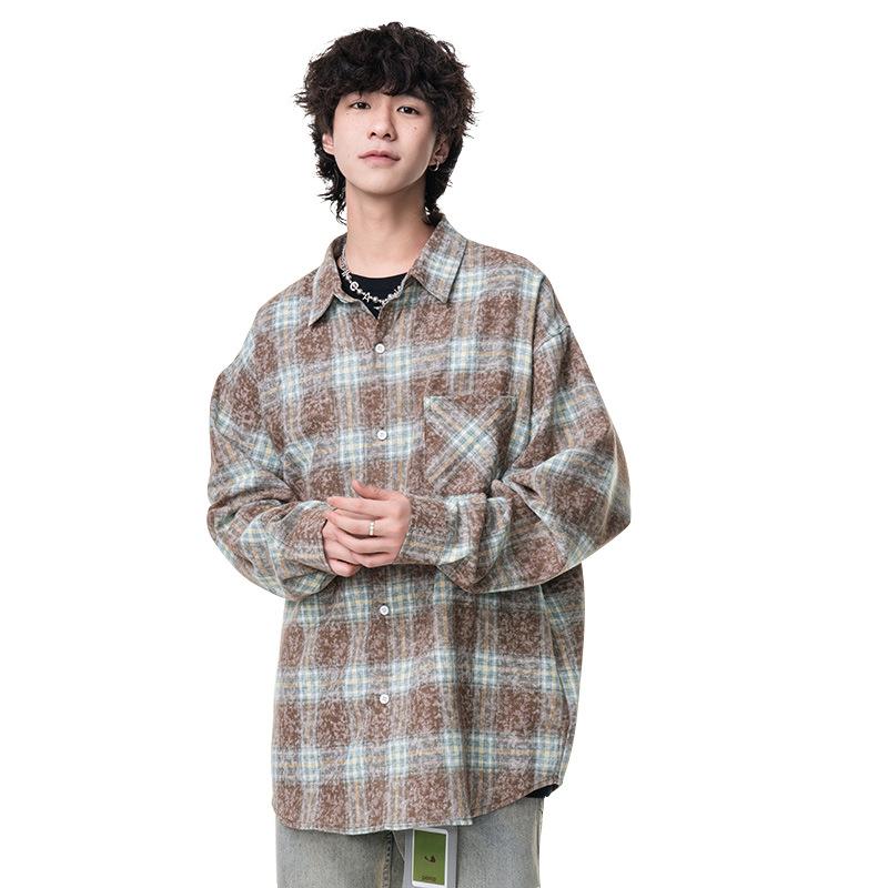 

Новая японская рубашка средней длины на весну, мужская модная повседневная клетчатая рубашка 3XL