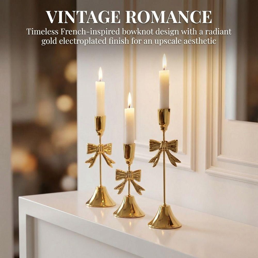 Vintage Bowknot Candle Holders Electroplated Candlestick Holder Candle Stands  Wedding Decor