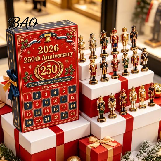Kids Christmas Gift 2026 Nutcracker Advent Calendar, 24-Day Retro Soldier Figure Countdown Set, 2D for Children Flat Acrylic Tree Hanging Decor,