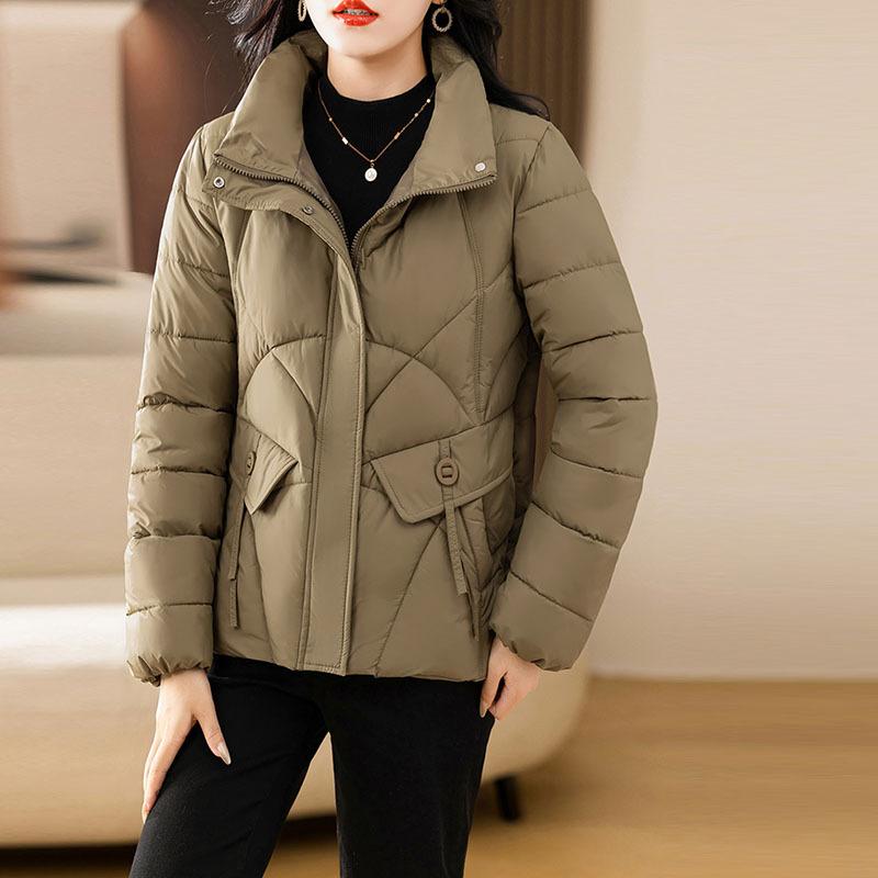 Retro stand-up collar down jacket women's short 2024 winter fashion design feeling quilting line warm white duck down casual jacket