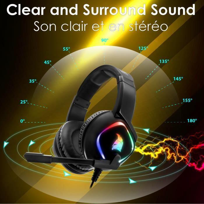 Casque Gamer - EMPIRE GAMING - Dark Rainbow - Son Stéréo HD - Micro Flexible - Rétroéclairage RGB